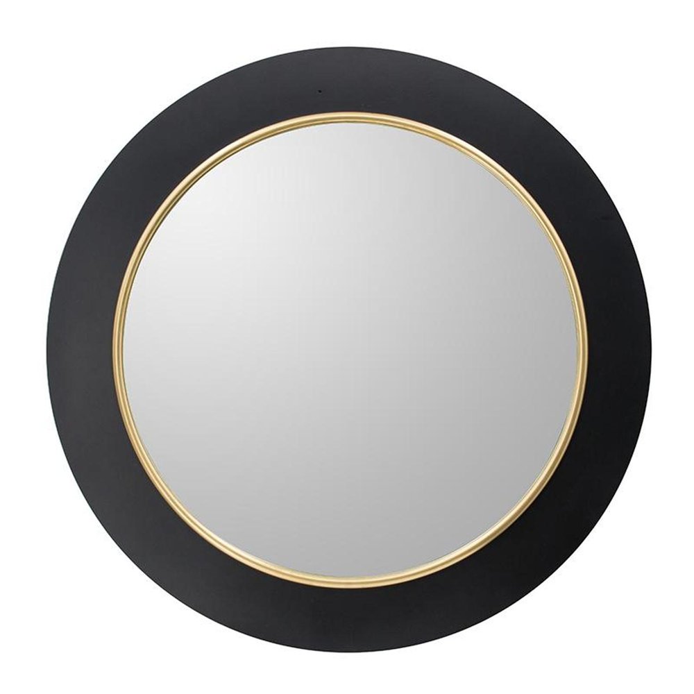 32" Black And Gold Lighted Round Metal Framed Accent Mirror HomeRoots