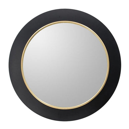 32" Black And Gold Lighted Round Metal Framed Accent Mirror HomeRoots