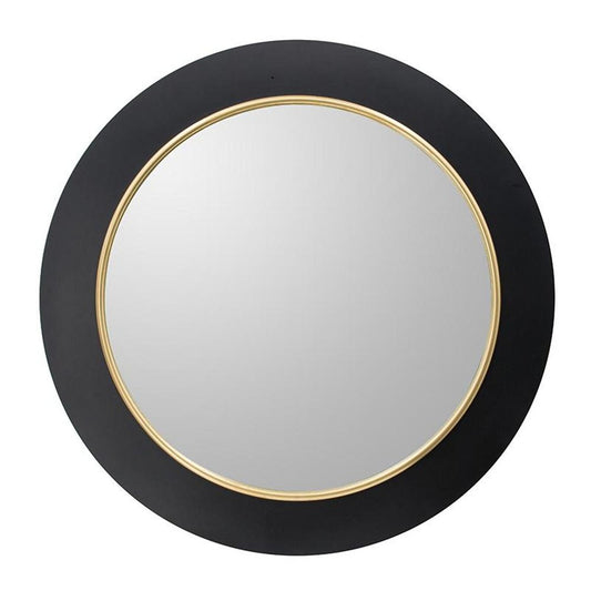 32" Black And Gold Lighted Round Metal Framed Accent Mirror HomeRoots