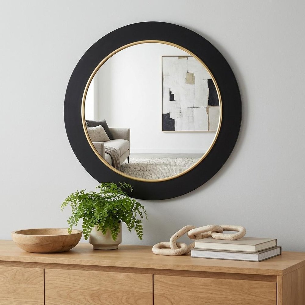32" Black And Gold Lighted Round Metal Framed Accent Mirror — view 5