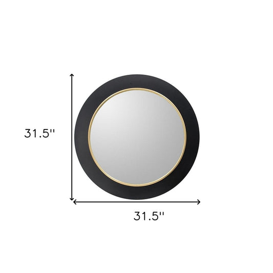 32" Black And Gold Lighted Round Metal Framed Accent Mirror HomeRoots