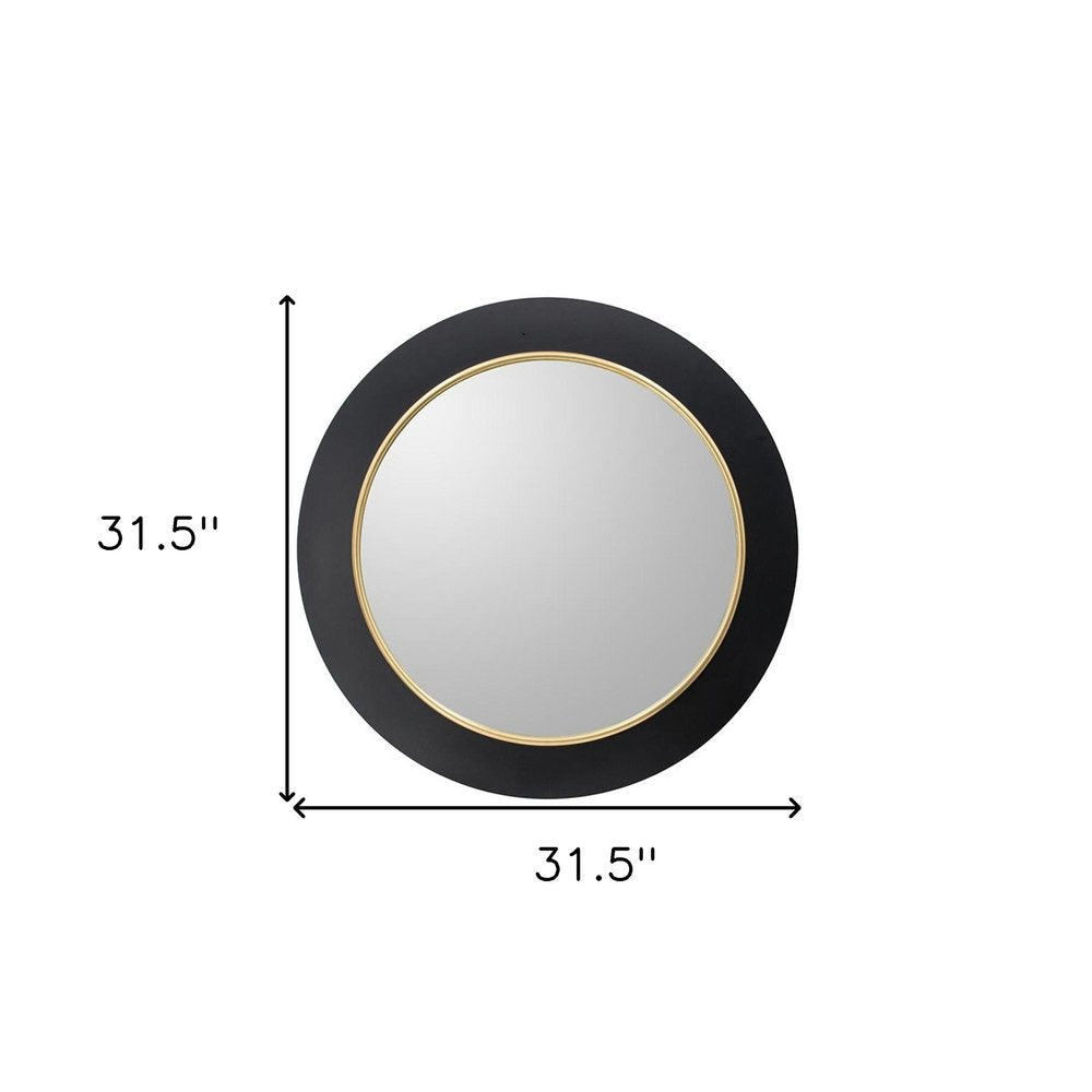 32" Black And Gold Lighted Round Metal Framed Accent Mirror HomeRoots