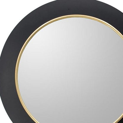 32" Black And Gold Lighted Round Metal Framed Accent Mirror HomeRoots