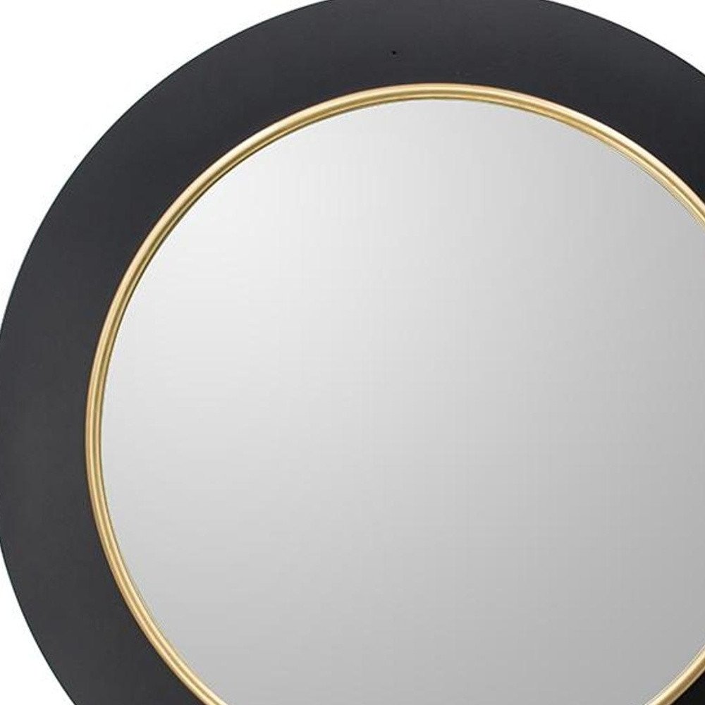 32" Black And Gold Lighted Round Metal Framed Accent Mirror HomeRoots