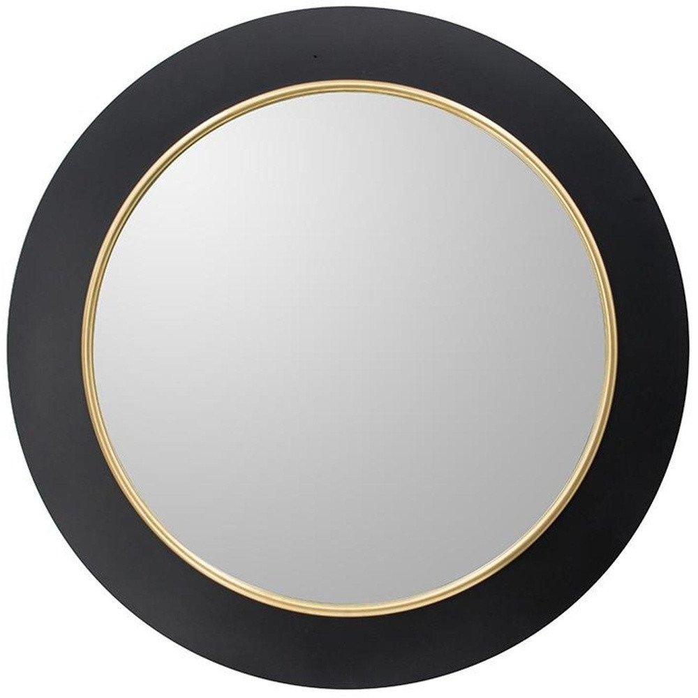 32" Black And Gold Lighted Round Metal Framed Accent Mirror HomeRoots
