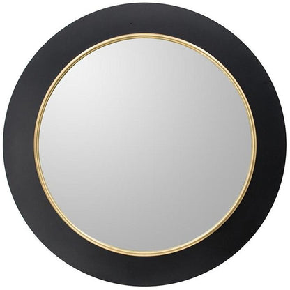 32" Black And Gold Lighted Round Metal Framed Accent Mirror HomeRoots