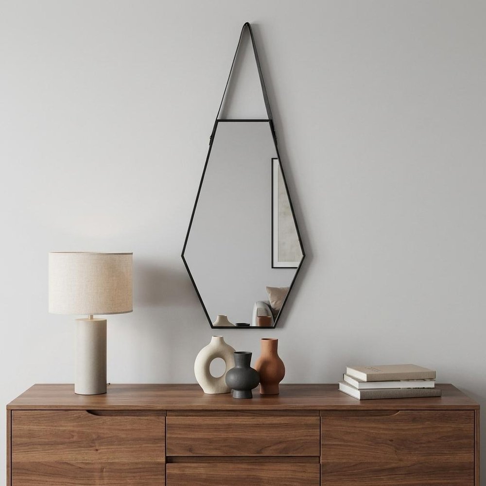 32" Black Hexagon Wood Framed Accent Mirror HomeRoots
