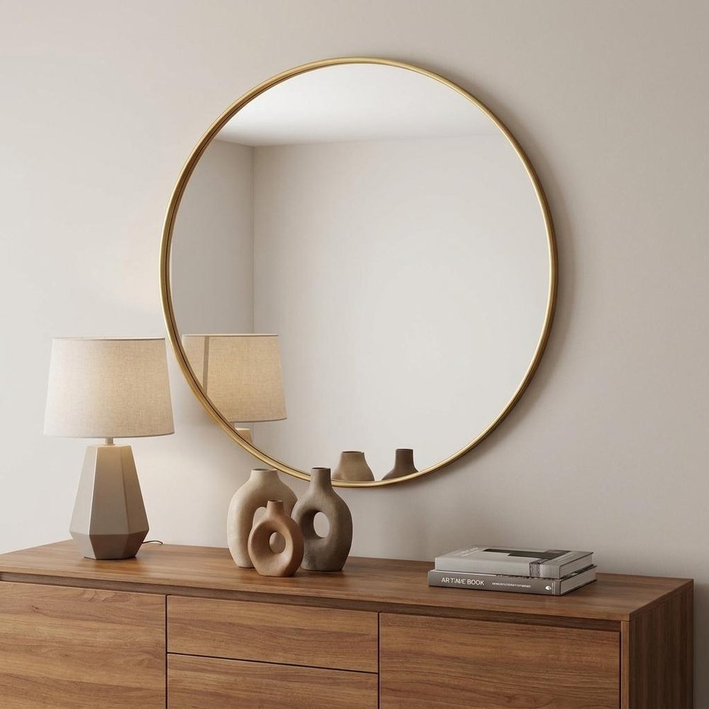 30" Gold Round Wood Framed Accent Mirror HomeRoots