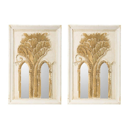 Set of Two 30" White and Gold Wood Framed Accent Mirrors HomeRoots