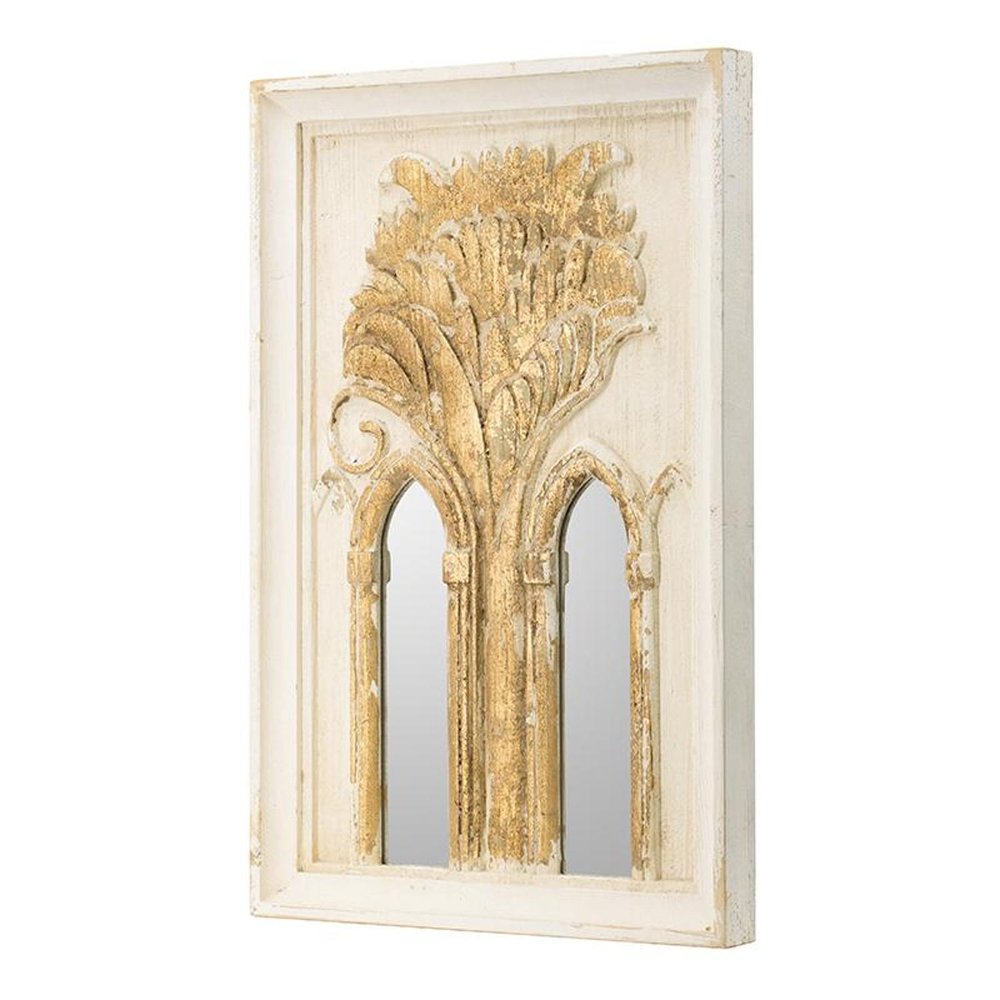 Set of Two 30" White and Gold Wood Framed Accent Mirrors HomeRoots