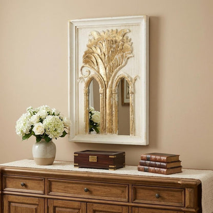 Set of Two 30" White and Gold Wood Framed Accent Mirrors HomeRoots