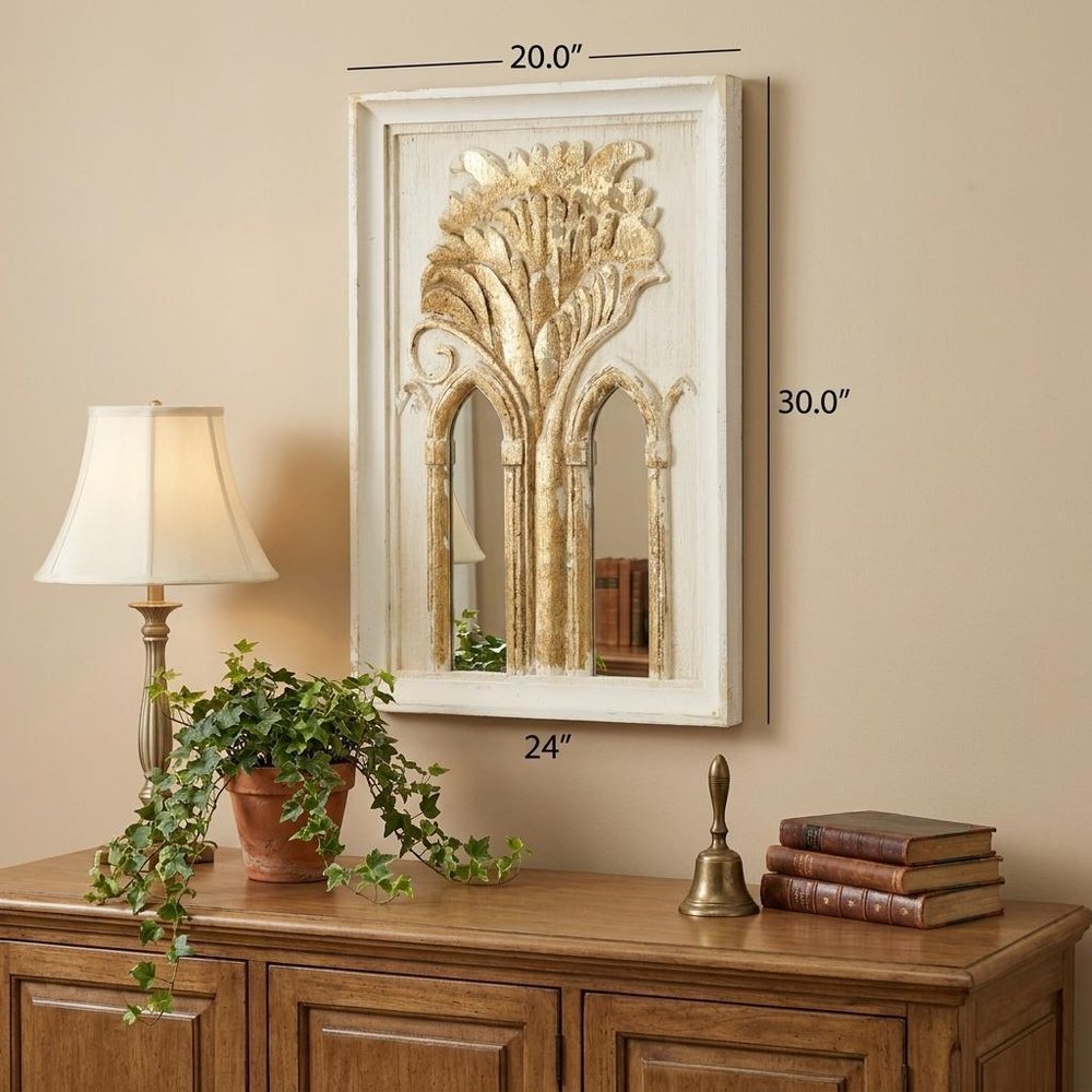 Set of Two 30" White and Gold Wood Framed Accent Mirrors HomeRoots