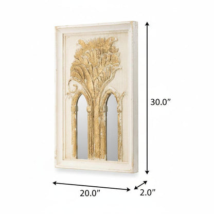Set of Two 30" White and Gold Wood Framed Accent Mirrors HomeRoots