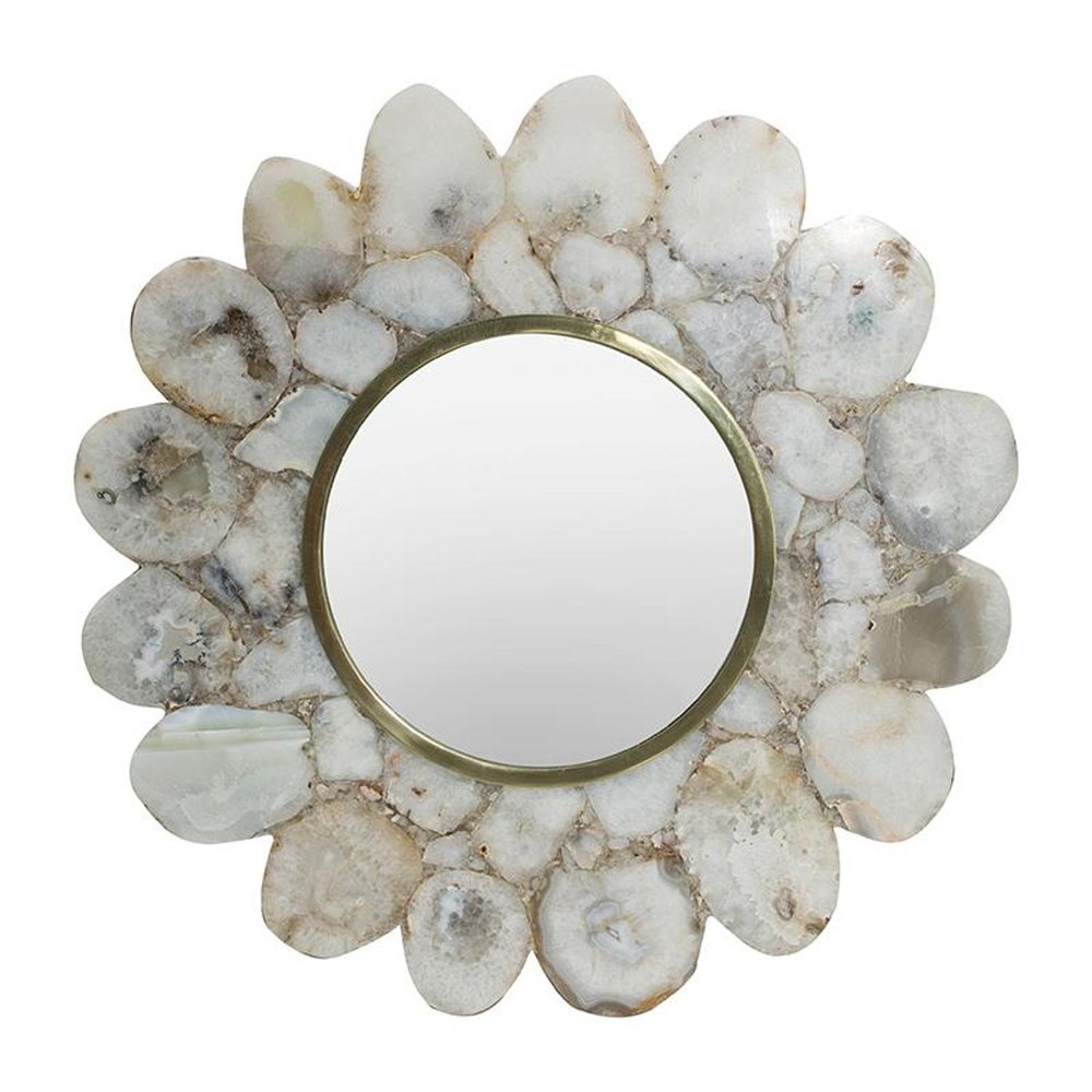 30" White And Gold Scalloped Stone Framed Accent Mirror HomeRoots