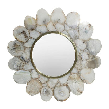 30" White And Gold Scalloped Stone Framed Accent Mirror HomeRoots