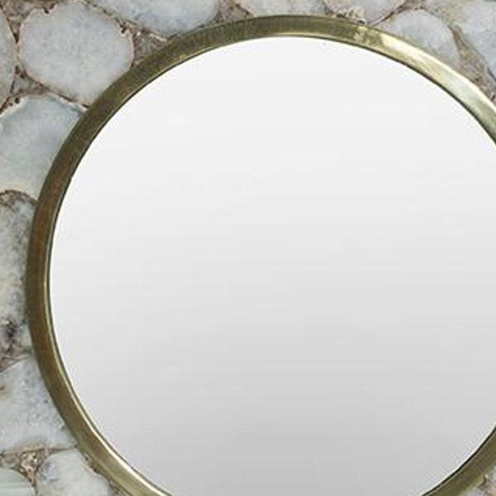 30" White And Gold Scalloped Stone Framed Accent Mirror HomeRoots