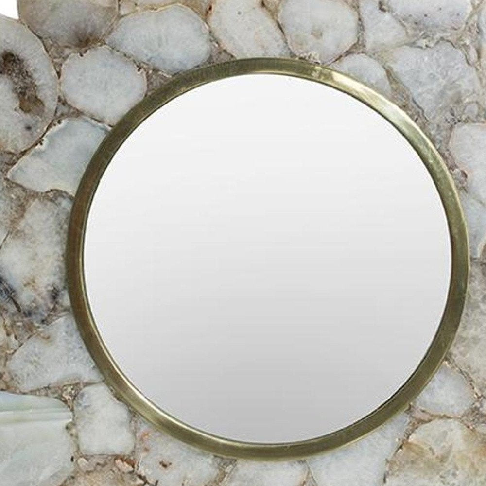 30" White And Gold Scalloped Stone Framed Accent Mirror HomeRoots