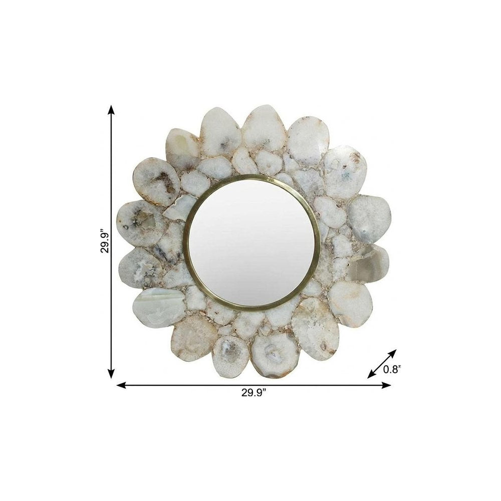 30" White And Gold Scalloped Stone Framed Accent Mirror HomeRoots