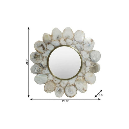 30" White And Gold Scalloped Stone Framed Accent Mirror HomeRoots