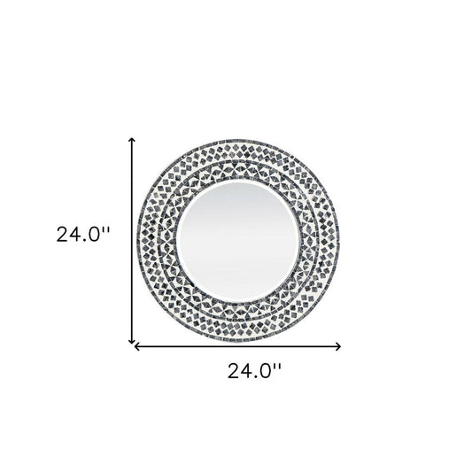 24" Black And White Round Wood And Shell Framed Accent Mirror HomeRoots
