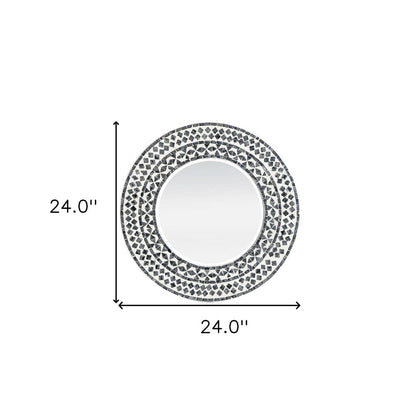 24" Black And White Round Wood And Shell Framed Accent Mirror HomeRoots