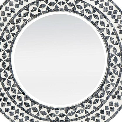 24" Black And White Round Wood And Shell Framed Accent Mirror HomeRoots