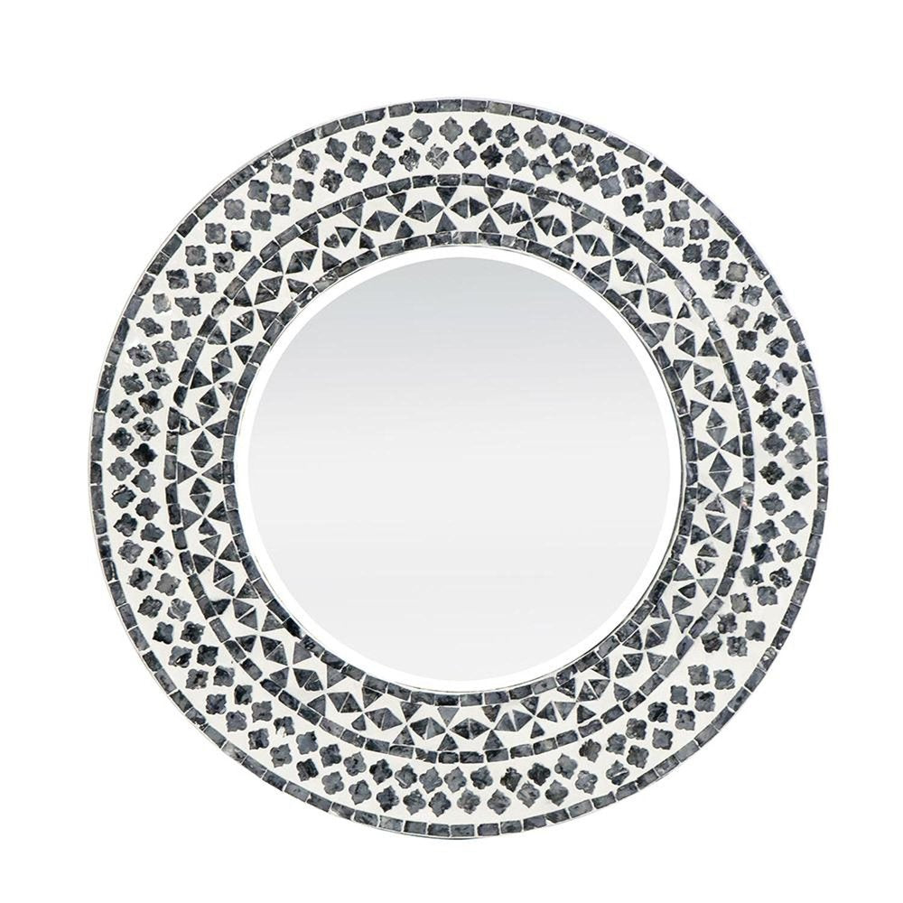 24" Black And White Round Wood And Shell Framed Accent Mirror HomeRoots