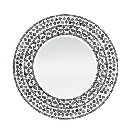 24" Black And White Round Wood And Shell Framed Accent Mirror HomeRoots