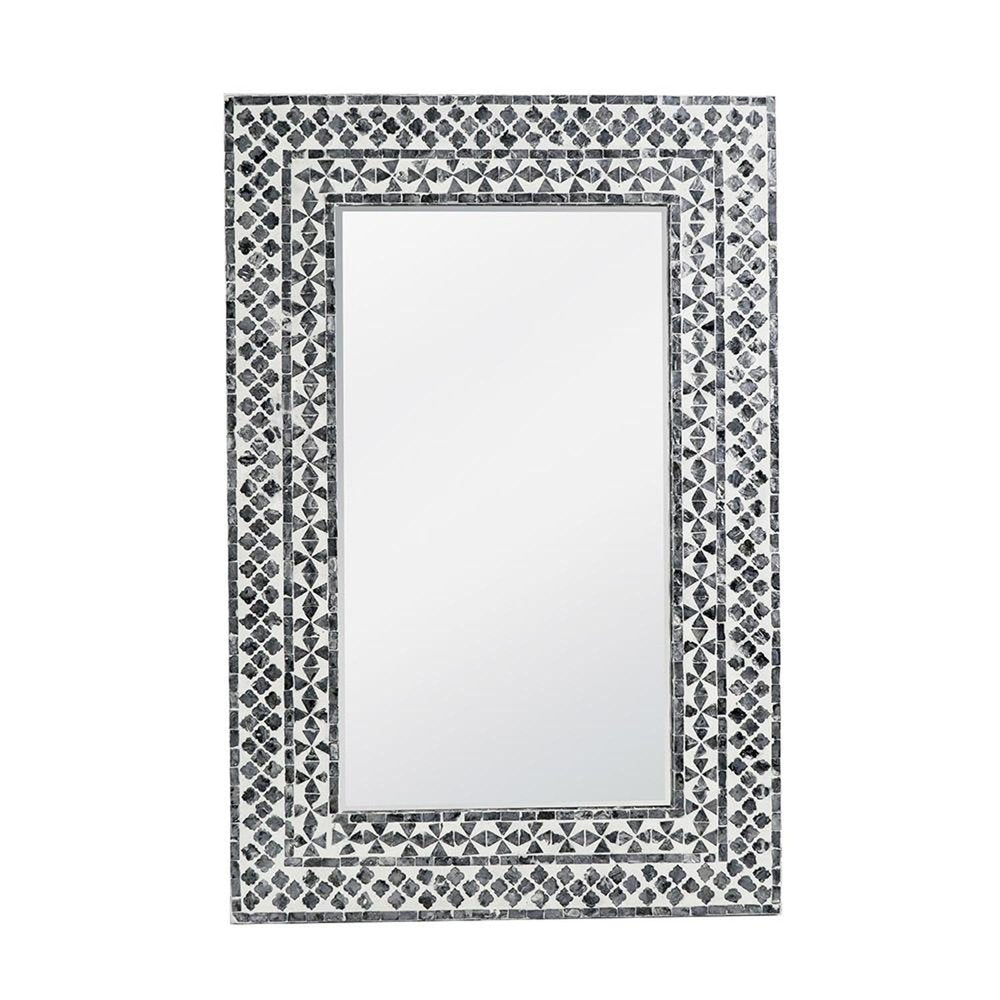 36" Black And White Geometric Mosaic Capiz Shell Framed Accent Mirror HomeRoots
