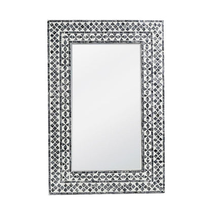 36" Black And White Geometric Mosaic Capiz Shell Framed Accent Mirror HomeRoots