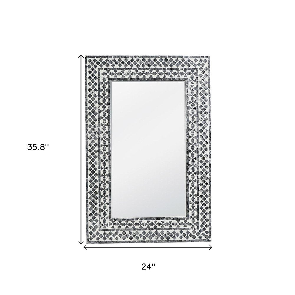 36" Black And White Geometric Mosaic Capiz Shell Framed Accent Mirror HomeRoots