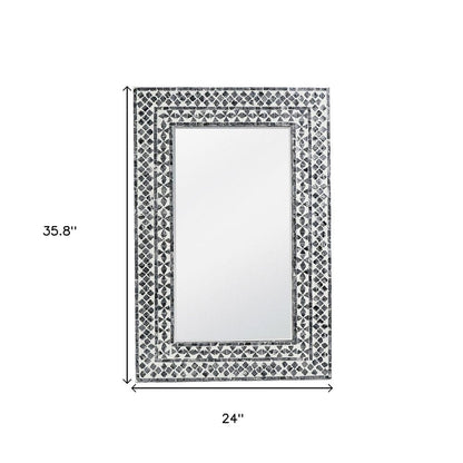 36" Black And White Geometric Mosaic Capiz Shell Framed Accent Mirror HomeRoots