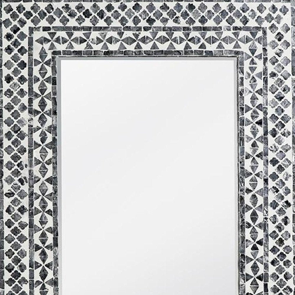 36" Black And White Geometric Mosaic Capiz Shell Framed Accent Mirror HomeRoots