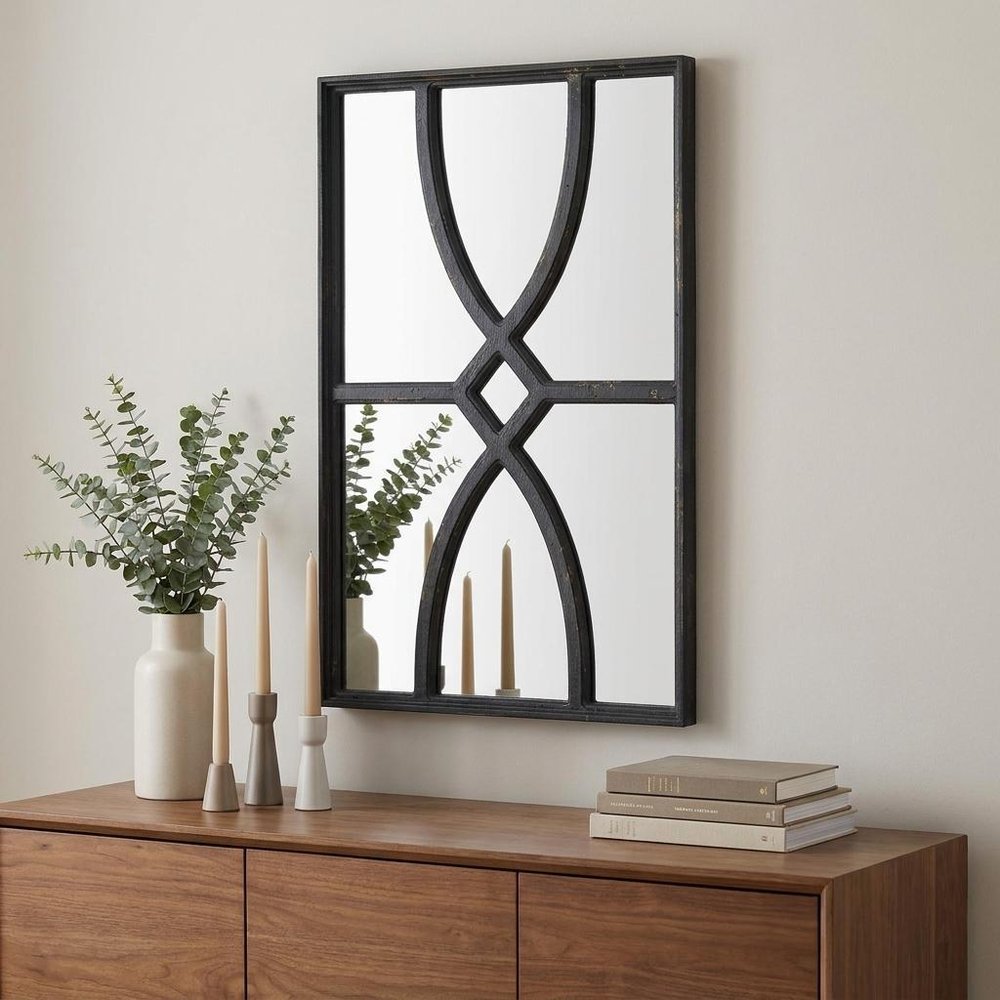 Set of Two Black Wood Framed Accent Mirror HomeRoots