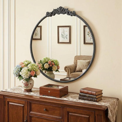 32" Black Crowned Top Iron Framed Accent Mirror HomeRoots