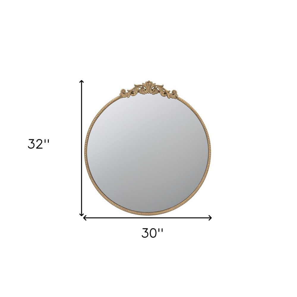 32" Gold Iron Crowned Top Framed Accent Mirror HomeRoots