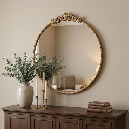 32" Gold Iron Crowned Top Framed Accent Mirror HomeRoots
