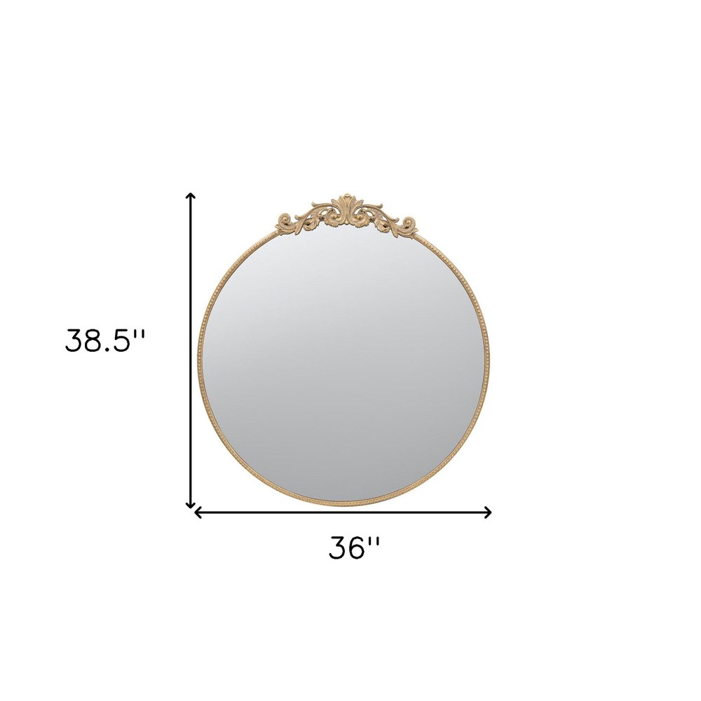 39" Gold Crowned Top Iron Framed Accent Mirror HomeRoots