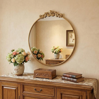 39" Gold Crowned Top Iron Framed Accent Mirror HomeRoots
