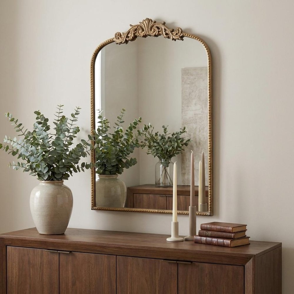 36" Gold Arch Iron Framed Accent Mirror HomeRoots