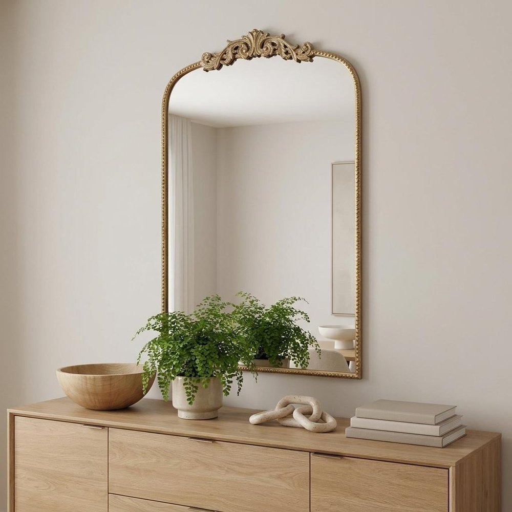 42" Gold Arch Iron Framed Accent Mirror HomeRoots