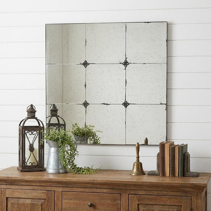 36" Black Square Iron Framed Antiqued Glass Accent Mirror HomeRoots