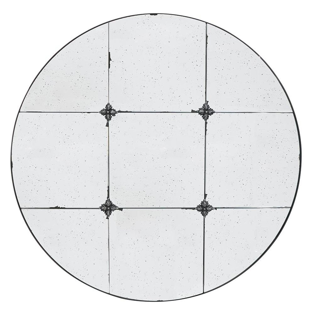 36" Black Round Iron Framed Antiqued Glass Accent Mirror HomeRoots
