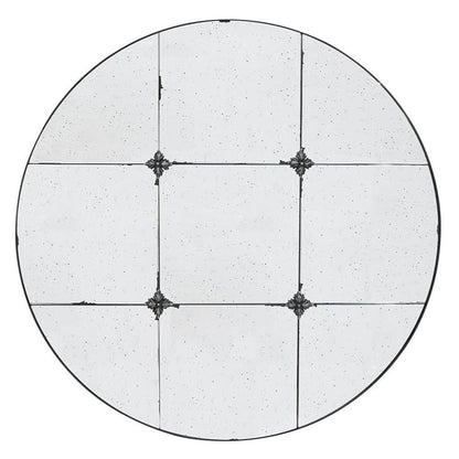 36" Black Round Iron Framed Antiqued Glass Accent Mirror HomeRoots