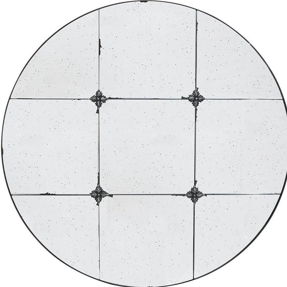 36" Black Round Iron Framed Antiqued Glass Accent Mirror HomeRoots