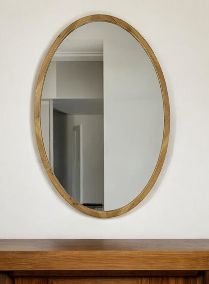 35" Brown Oval Solid Wood Framed Accent Mirror HomeRoots