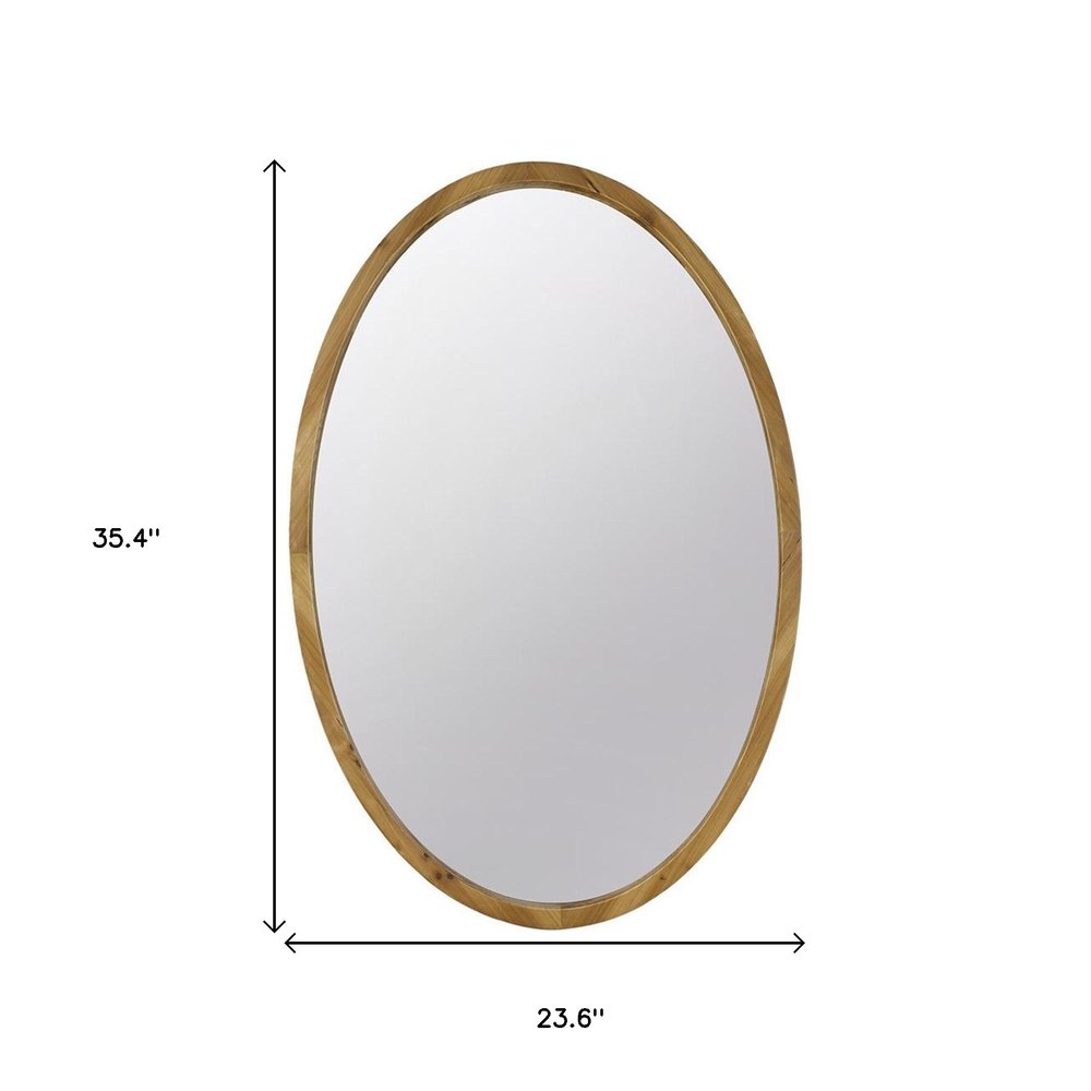 35" Brown Oval Solid Wood Framed Accent Mirror HomeRoots