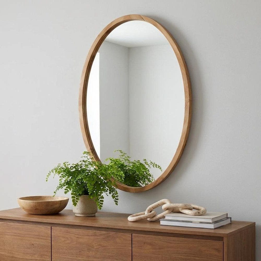 35" Brown Oval Solid Wood Framed Accent Mirror HomeRoots