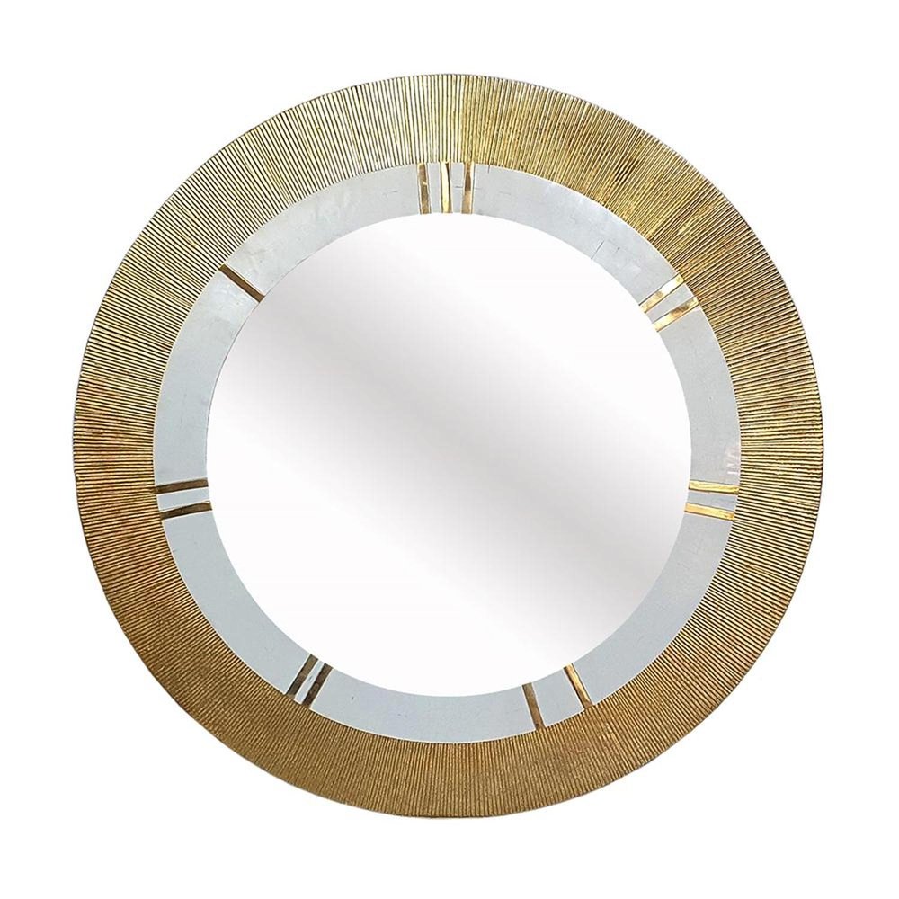 36" Gold and White Round Aluminum Ribbed Edge Framed Accent Mirror HomeRoots