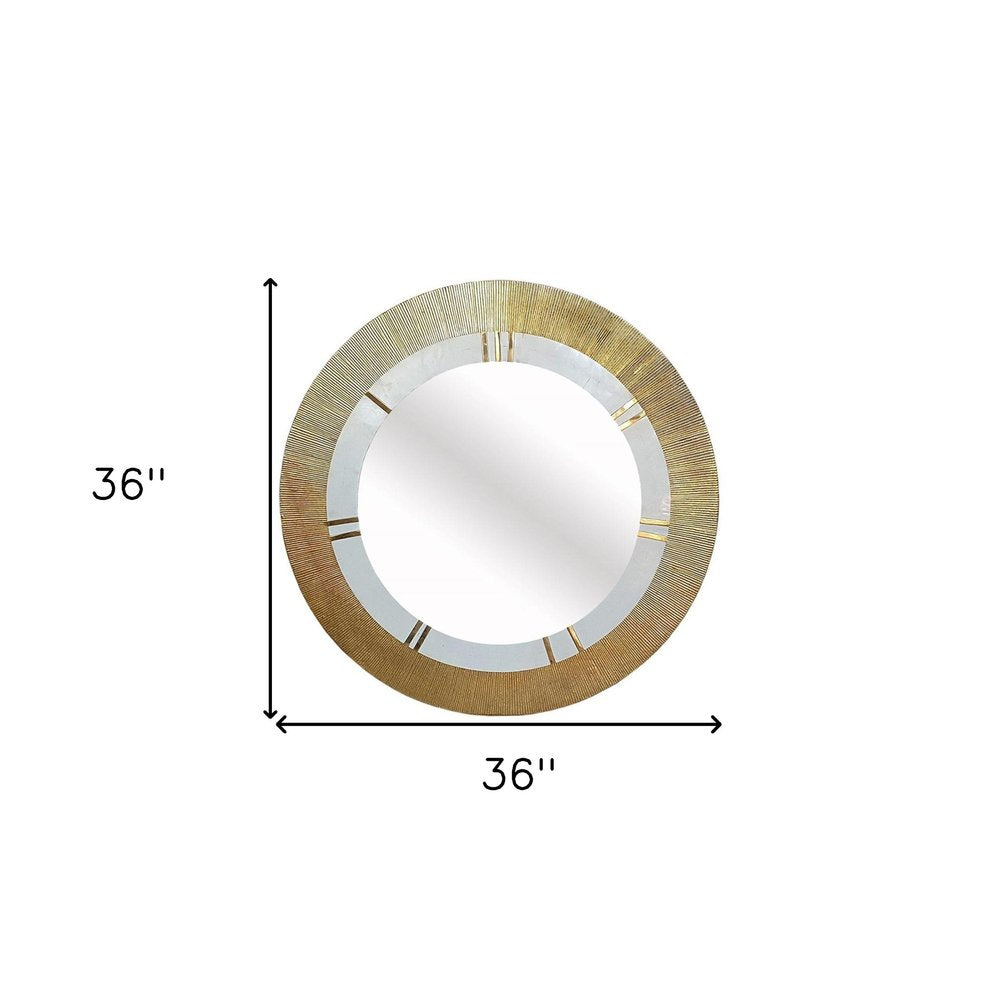 36" Gold and White Round Aluminum Ribbed Edge Framed Accent Mirror HomeRoots